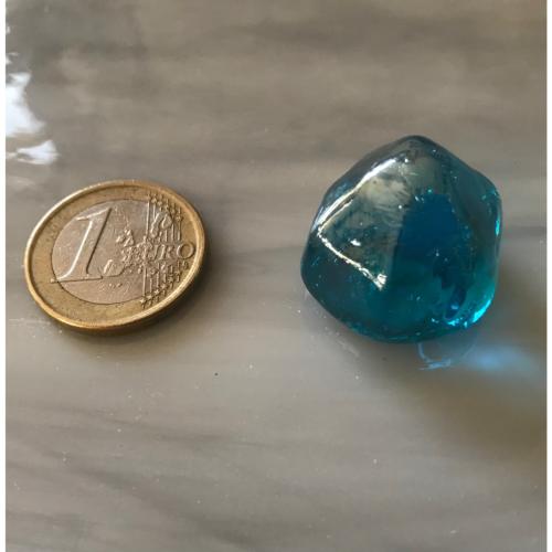 Bille forme diamant turquoise translucide diamètre 25 mm à l'unité en verre 