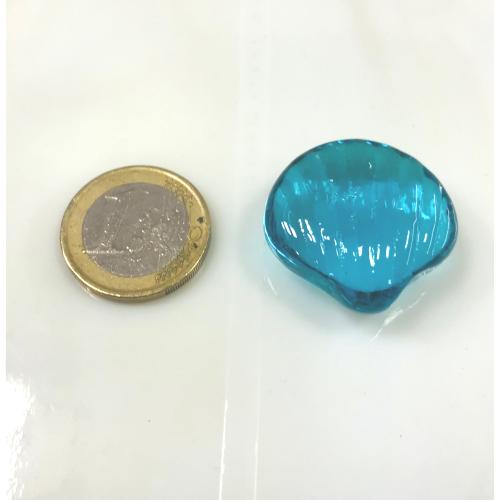 Bille forme coquille saint Jacques bleu cyan translucide diamètre 27 mm à l'unité en verre 