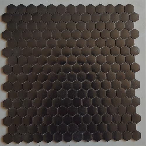 Noir uni hexagone mosaïque émaux mat satiné plaque 33 cm collé HTK