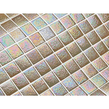 Beige gaufré nacré RODAS mosaïque émaux brillant pleine masse carré 2.3 cm plaque 33 cm