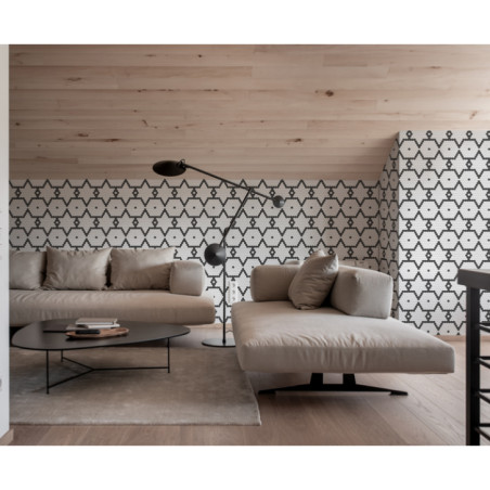 Mosaïque décor TANGO hexagone noir et blanc mat satiné par 1 M²