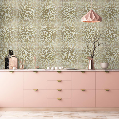Mix nacré lisse et relief métal doré cuivre AURUM série Eléments mosaïque émaux brillant 2.3 cm par M²