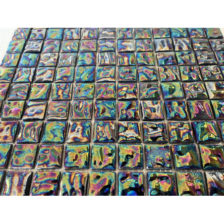 Mosaique emaux de verre noir vulcano dichroïque par plaque de 31 cm Achat mosaique salle de bain