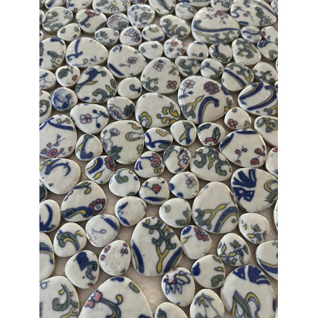 Mosaique galets emailles picassiette porcelainee de Chine bleu plaque 29 cm