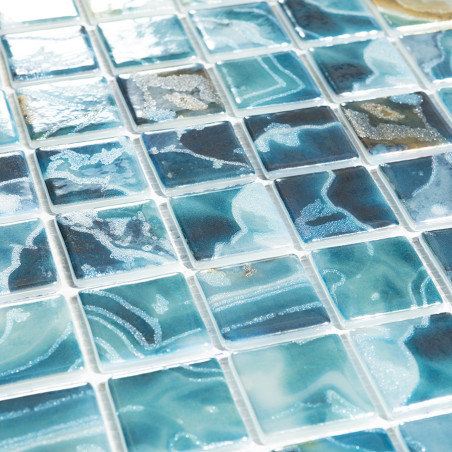 Mosaique bleu foncé et ocre nacre breeze 3.8 mm par plaque de 31cm Achat mosaïque gloss effet algue marine