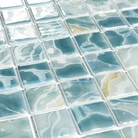 Mosaique bleu clair et ocre nacre breeze 3.8 mm par plaque de 31cm Achat mosaïque gloss effet algue lagon