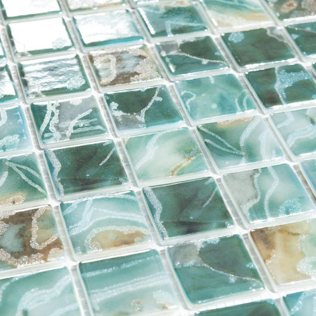 Mosaique bleu turquoise et ocre nacre breeze 3.8 mm par plaque de 31cm Achat mosaïque gloss effet lake