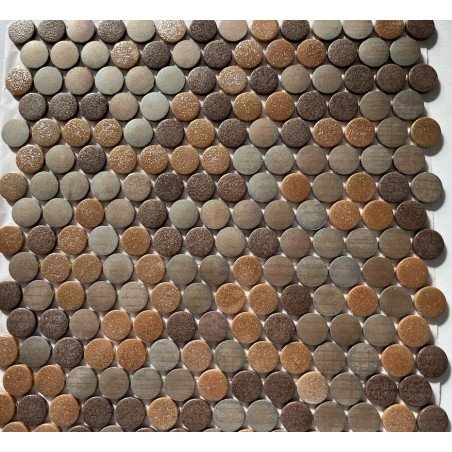 Mosaique pate de verre rond pastille brun doré au M² Achat mosaique outlet