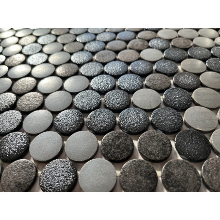 Mosaique pate de verre rond pastille noir gris métal au M² Achat mosaique outlet