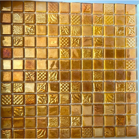 Mosaique emaux de verre dore gold nacre  50 % relief par plaque de 31 cm Achat mosaique