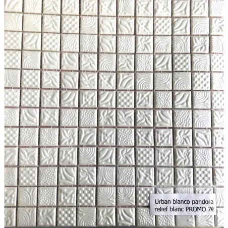 Blanc relief pandora mat nacré mosaïque 2.5 cm émaux de verre par plaque 31.5 cm