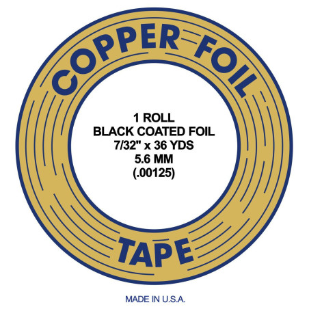 Rouleaux ruban de cuivre et bord intérieur noir 5.7mm 7/32 pouces technique vitrail Tiffany  33 ml EDCO made in USA