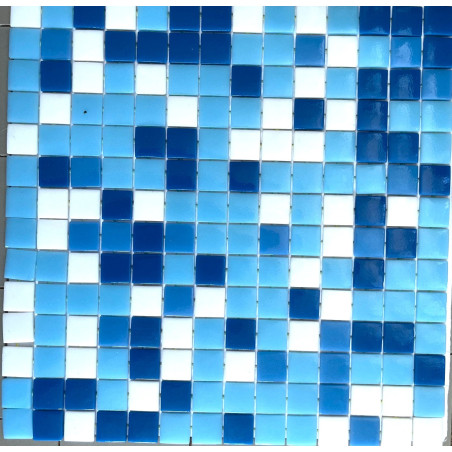 Bleu et blanc mosaïque mix esprit années soixante uni lisse 2.3 cm par M² petit prix outlet