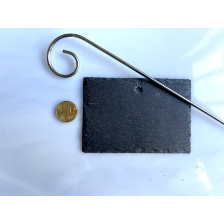 Ardoise rectangle  10 cm  par 6.5 cm écritoire percé à suspendre avec tige inox 40 cm