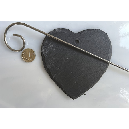 Ardoise coeur de 10 cm écritoire percé à suspendre avec tige inox 40 cm