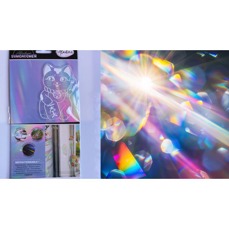 Suncatcher attrape lumière autocollant pvc pour vitre chat porte bonheur