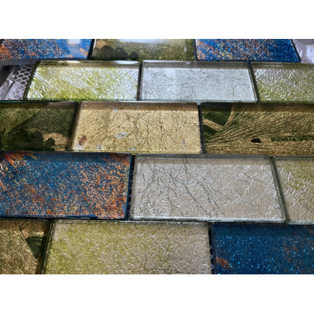 Mosaique carrelage et frise bleu vert argent  rectangle par plaque