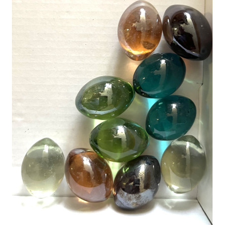 Bille de verre mix ovoïde translucide galet de 20-40 mm par 10 galets