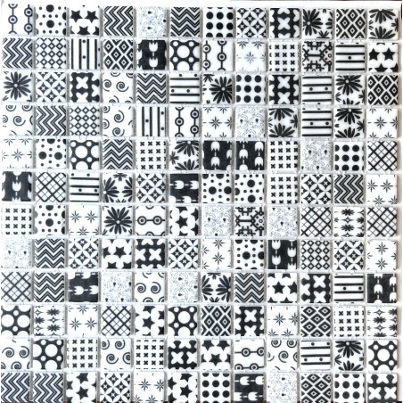 Blanc et noir impression MOMA mosaïque 2.4 cm émaux de verre mat par plaque 31.5 cm
