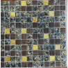 Bleu brun vert tissu africain Kampala et doré mosaïque 2.4 cm émaux de verre mat par plaque 31.5 cm