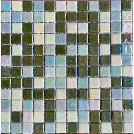 Mosaique emaux de verre mix vert bleu et phosphorescent lagos nacre par plaque de 31 cm