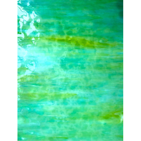 Vert turquoise mottle et marbré opalescent  ref Ty025 plaque de 30 par 26 cm