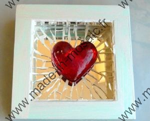 Cœur miroir mosaïque et coeur en verre