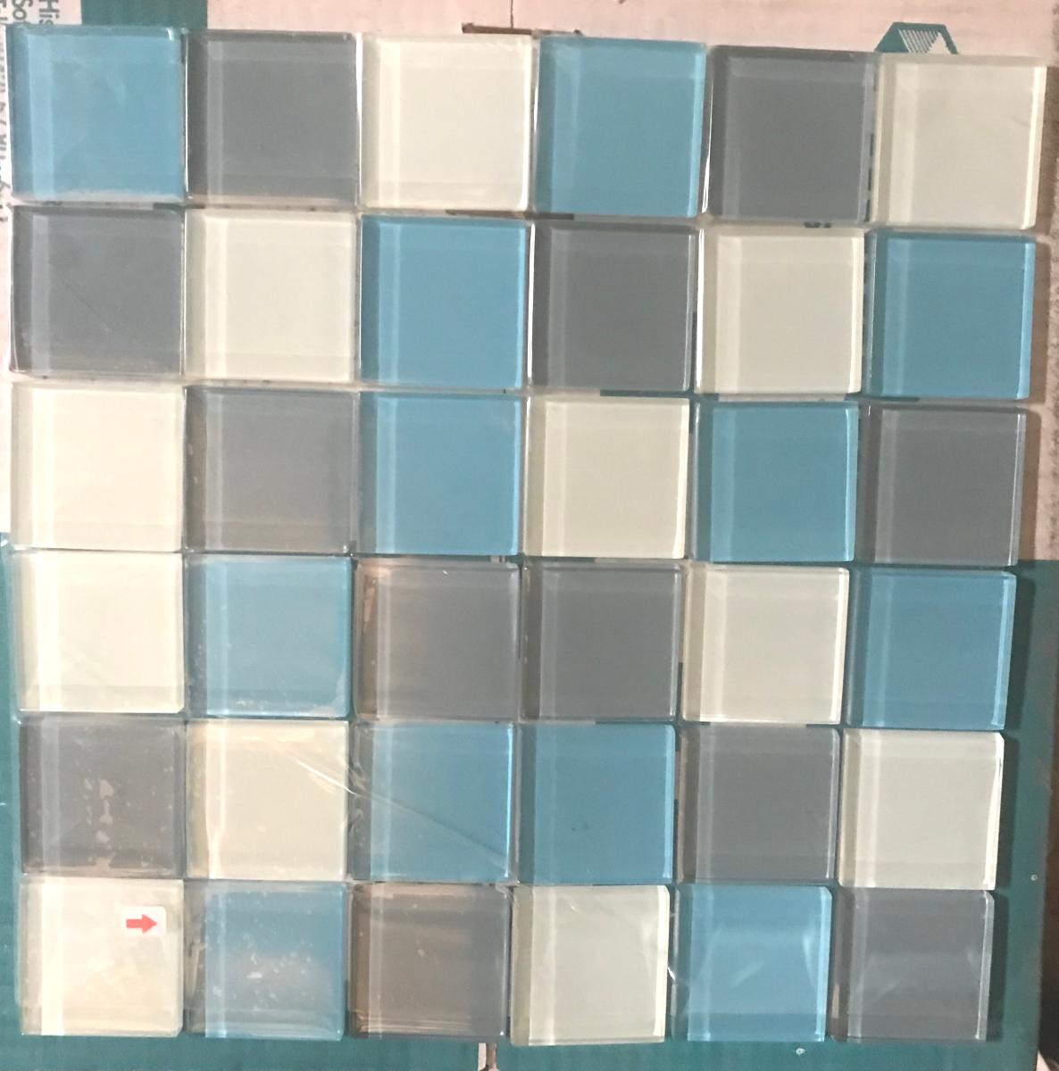 Mosaïque carrelage et frise, blanc bleu gris 4.8 cm par plaque