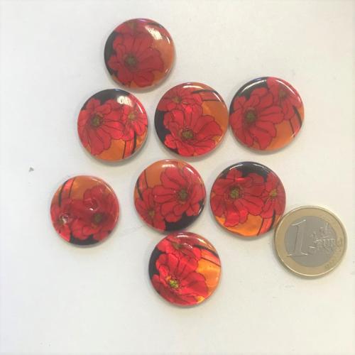 Cabochon perle en nacre 24 mm fleurs coquelicot rouge par 8 unités