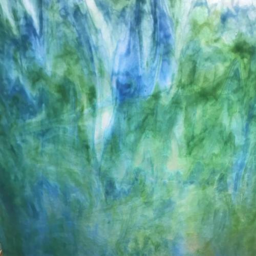 Vert et  turquoise marbré verre semi opalescent youghiogheny vitrail plaque de 30 par 20 cm