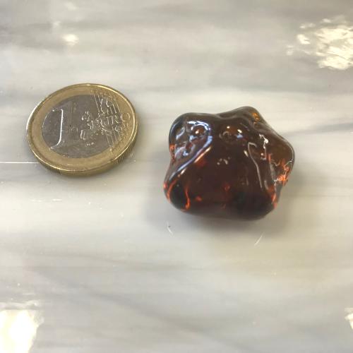 Bille forme étoile de mer brun ambre translucide diamètre 25 mm à l'unité en verre 