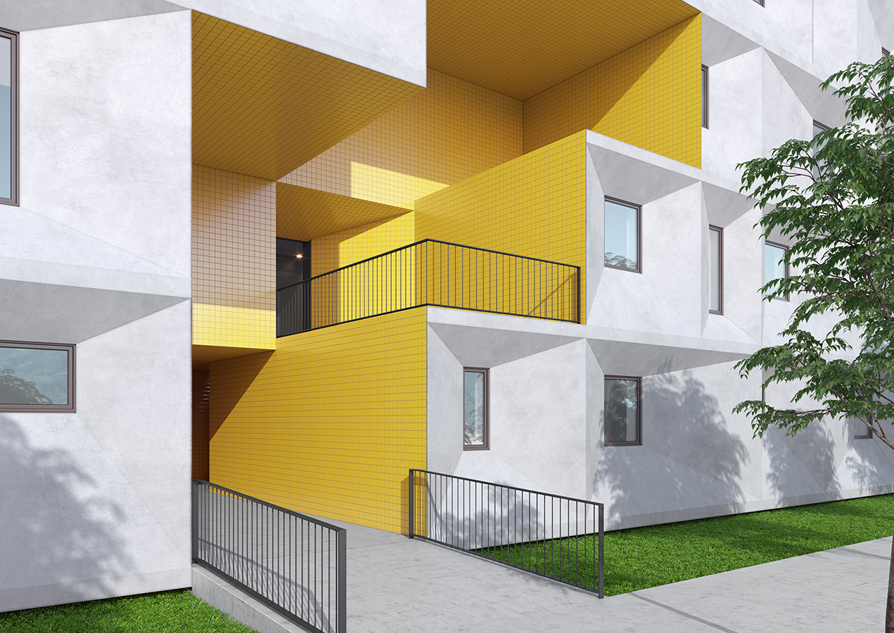 mosaique carrelage jaune pour façade immeuble