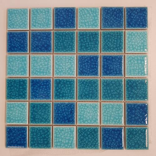 Bleu turquoise céramique craquelé mix vert et bleu 5 cm mosaïque crackle 7 mm épaisseur plaque 30.5 cm