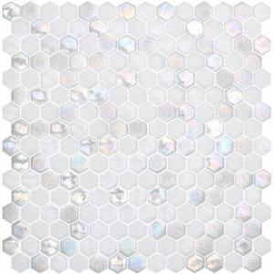 Blanc nacré et uni hexagone mosaïque émaux mat brillant STAR TEXTURAS par M²