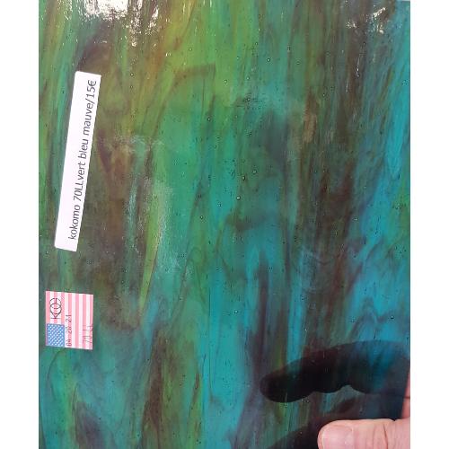 Bleu vert mauve marbré translucide verre lisse Kokomo 70LL plaque de 20 par 30 cm