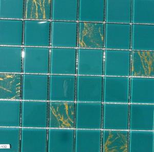 Mosaïque vert aquatique doré ou uni 48 mm épaisseur 6 mm vendu par 4 carreaux