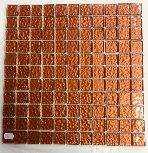 Rouge cuivre satiné  martelé mosaïque 2,5 cm vetrocristal par plaque 30*30 cm