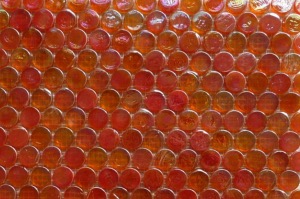 Orange mosaïque orange rond verre nacré par plaque de 29 par 29 cm