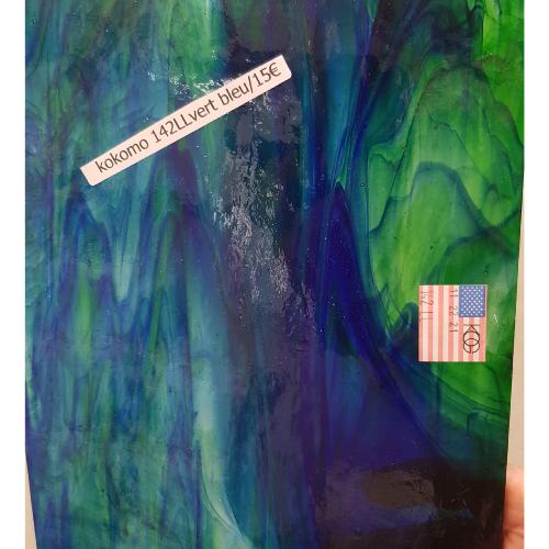 Bleu et vert marbré translucide verre lisse Kokomo 142LL plaque de 20 par 30 cm