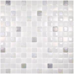 Blanc nacré et uni carré mosaïque émaux 2.4 cm brillant ICE TEXTURAS plaque 33 cm en HTK