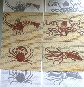 Kit mosaïque antique 4 motifs marins en grès céram