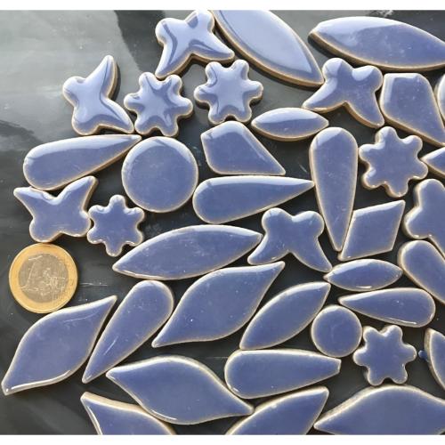  Déco mix fantaisies en céramiques émaillées brillantes bleu lavande mosaïque environ 30 motifs 