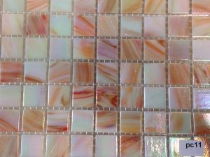 Orange mosaïque pâte de verre rose abricot marbré nacré par plaque 32.5 cm