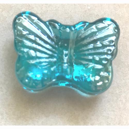 Bille forme papillon bleu cyan translucide diamètre 35mm à l'unité en verre 