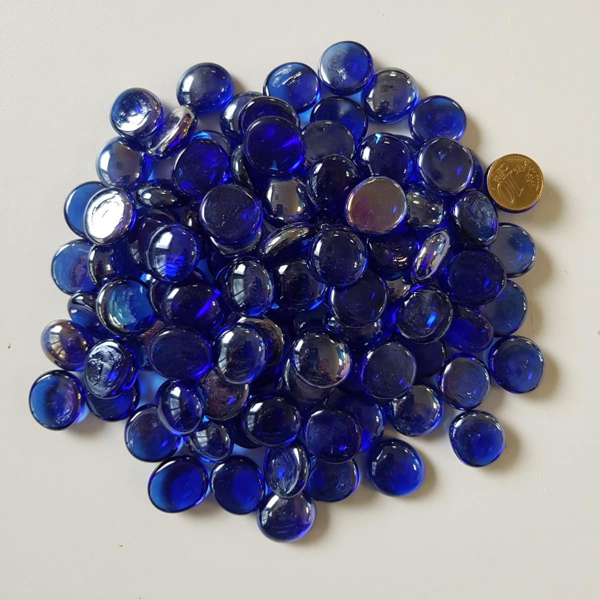 Bille plate - vente de bille plate , bille chinoise translucide bleu cobalt  nacré pour mosaique