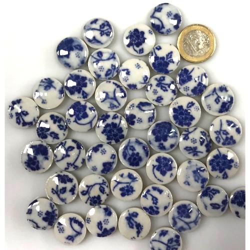 Blanc et bleu ronds porcelaines de 2 cm mosaïque picassiette céramique émaillé par 100g