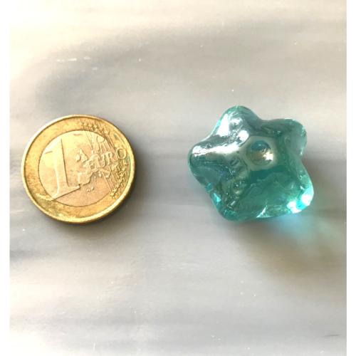 Bille forme étoile de mer bleu turquoise translucide diamètre 25 mm à l'unité en verre 
