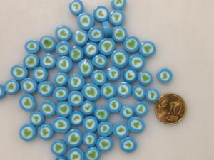 Millefiori bleu pastel coeur vert diamètre de 10 mm par 50g