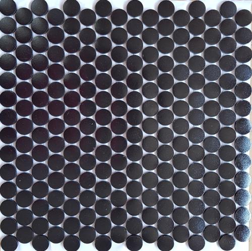 Noir pur rond pastille mosaïque émaux mat par plaque 33.2 cm
