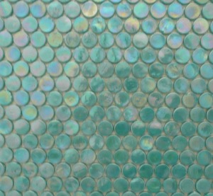 Vert mosaïque turquoise galet de verre nacré rond par plaque 29 cm